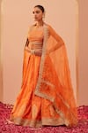 Shop_Sheetal Batra_Orange Blouse And Lehenga Bangalore Silk Tanisha Floral Placement Bridal Set _at_Aza_Fashions