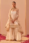 Buy_Sheetal Batra_Ivory Kurta And Gharara Silk Chanderi Embroidery Tilla Square Neck Yasmin Set _at_Aza_Fashions