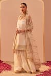 Buy_Sheetal Batra_Ivory Kurta And Gharara Silk Chanderi Embroidery Tilla Square Neck Yasmin Set _Online_at_Aza_Fashions