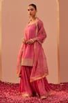 Shop_Sheetal Batra_Pink Kurta And Gharara Silk Chanderi Embroidery Tilla Square Neck Yasmin Set _at_Aza_Fashions