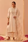 Buy_Sheetal Batra_Ivory Kurta And Palazzo Silk Chanderi Embroidery Tilla Band Collar Zaniab Set _at_Aza_Fashions