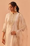 Shop_Sheetal Batra_Ivory Kurta And Palazzo Silk Chanderi Embroidery Tilla Band Collar Zaniab Set _at_Aza_Fashions