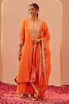 Buy_Sheetal Batra_Orange Kurta And Palazzo Silk Chanderi Embroidery Tilla Band Zaniab Yoke Set _at_Aza_Fashions