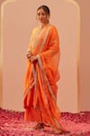 Buy_Sheetal Batra_Orange Kurta And Palazzo Silk Chanderi Embroidery Tilla Band Zaniab Yoke Set _Online_at_Aza_Fashions