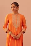 Shop_Sheetal Batra_Orange Kurta And Palazzo Silk Chanderi Embroidery Tilla Band Zaniab Yoke Set _at_Aza_Fashions