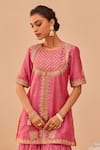 Shop_Sheetal Batra_Pink Kurta And Gharara Silk Chanderi Hand Block Printed Mughal Suhair Set _at_Aza_Fashions