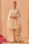 Buy_Sheetal Batra_Ivory Kurta Silk Chanderi Embroidery Tilla Fatima Peplum Anarkali Gharara Set _at_Aza_Fashions