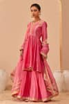 Shop_Sheetal Batra_Pink Kurta Silk Chanderi Embroidery Tilla V Fatima Zari Peplum Anarkali Set _Online_at_Aza_Fashions