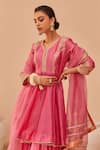 Shop_Sheetal Batra_Pink Kurta Silk Chanderi Embroidery Tilla V Fatima Zari Peplum Anarkali Set _at_Aza_Fashions