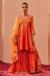 Buy_Sheetal Batra_Orange , Chanderi, Georgette, Fatima Peplum Anarkali Gharara Set _at_Aza_Fashions