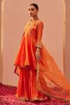 Shop_Sheetal Batra_Orange , Chanderi, Georgette, Fatima Peplum Anarkali Gharara Set _at_Aza_Fashions