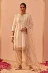 Buy_Sheetal Batra_Ivory Kurta Silk Chanderi Embroidery Tilla Notched Aaima Zari Set _at_Aza_Fashions