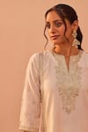 Shop_Sheetal Batra_Ivory Kurta Silk Chanderi Embroidery Tilla Notched Aaima Zari Set _at_Aza_Fashions