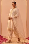 Shop_Sheetal Batra_Ivory Kurta Silk Chanderi Embroidery Tilla Notched Aaima Zari Set _at_Aza_Fashions