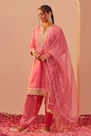 Buy_Sheetal Batra_Pink Kurta Silk Chanderi Embroidery Tilla Notched Aaima Thread Set _Online_at_Aza_Fashions