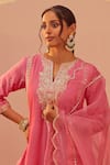 Shop_Sheetal Batra_Pink Kurta Silk Chanderi Embroidery Tilla Notched Aaima Thread Set _at_Aza_Fashions