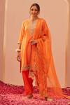 Buy_Sheetal Batra_Orange Organza, Satin, , Bamboo Lace, Cut Work, Aaima Kurta Set _at_Aza_Fashions