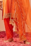 Sheetal Batra_Orange Organza, Satin, , Bamboo Lace, Cut Work, Aaima Kurta Set _Online_at_Aza_Fashions