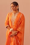 Shop_Sheetal Batra_Orange Organza, Satin, , Bamboo Lace, Cut Work, Aaima Kurta Set _Online_at_Aza_Fashions