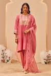 Buy_Sheetal Batra_Pink Kurta Silk Chanderi Embroidery Tilla Round Aymra Choga Set _at_Aza_Fashions