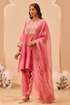 Shop_Sheetal Batra_Pink Kurta Silk Chanderi Embroidery Tilla Round Aymra Choga Set _Online_at_Aza_Fashions