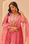 Shop_Sheetal Batra_Pink Kurta Silk Chanderi Embroidery Tilla Round Aymra Choga Set _at_Aza_Fashions