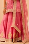 Sheetal Batra_Pink Kurta And Lehenga Silk Chanderi Embroidery Tilla Leaf Neck Faaiza Set _Online_at_Aza_Fashions