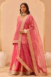 Buy_Sheetal Batra_Pink Kurta And Lehenga Silk Chanderi Embroidery Tilla Leaf Neck Faaiza Set _Online_at_Aza_Fashions