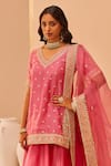 Sheetal Batra_Pink Kurta And Lehenga Silk Chanderi Embroidery Tilla Leaf Neck Faaiza Set _at_Aza_Fashions