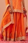 Buy_Sheetal Batra_Orange Kurta And Lehenga Silk Chanderi Embroidery Tilla Leaf Neck Faaiza Set _Online_at_Aza_Fashions