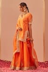 Shop_Sheetal Batra_Orange Kurta And Lehenga Silk Chanderi Embroidery Tilla Leaf Neck Faaiza Set _Online_at_Aza_Fashions