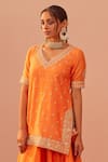 Sheetal Batra_Orange Kurta And Lehenga Silk Chanderi Embroidery Tilla Leaf Neck Faaiza Set _at_Aza_Fashions