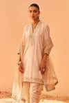 Buy_Sheetal Batra_Ivory Kurta Silk Chanderi Embroidery Tilla V Neck Faheeda Placket Set _Online_at_Aza_Fashions