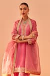 Buy_Sheetal Batra_Pink Kurta Silk Chanderi Embroidery Tilla V Neck Faheeda Short Dhoti Pant Set_Online_at_Aza_Fashions