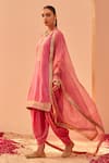 Shop_Sheetal Batra_Pink Kurta Silk Chanderi Embroidery Tilla V Neck Faheeda Short Dhoti Pant Set_Online_at_Aza_Fashions
