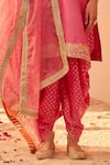 Shop_Sheetal Batra_Pink Kurta Silk Chanderi Embroidery Tilla V Neck Faheeda Short Dhoti Pant Set_at_Aza_Fashions
