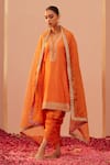 Buy_Sheetal Batra_Orange Kurta Silk Chanderi Embroidery Tilla V Neck Faheeda Dhoti Pant Set _at_Aza_Fashions