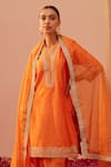 Buy_Sheetal Batra_Orange Kurta Silk Chanderi Embroidery Tilla V Neck Faheeda Dhoti Pant Set _Online_at_Aza_Fashions