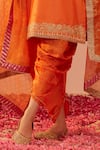 Shop_Sheetal Batra_Orange Kurta Silk Chanderi Embroidery Tilla V Neck Faheeda Dhoti Pant Set _Online_at_Aza_Fashions