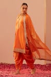 Shop_Sheetal Batra_Orange Kurta Silk Chanderi Embroidery Tilla V Neck Faheeda Dhoti Pant Set _at_Aza_Fashions