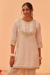 Shop_Sheetal Batra_Ivory Kurta Silk Chanderi Embroidery Tilla Round Nafisah Yoke Salwar Set _at_Aza_Fashions