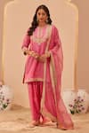 Buy_Sheetal Batra_Pink Kurta Silk Chanderi Embroidery Tilla Round Nafisah Salwar Set _at_Aza_Fashions