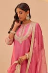 Shop_Sheetal Batra_Pink Kurta Silk Chanderi Embroidery Tilla Round Nafisah Salwar Set _at_Aza_Fashions