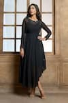 Buy_Aariyana Couture_Black Tunic Viscose Georgette Placement Embroidery Flower Round Neck  _Online_at_Aza_Fashions