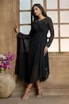 Aariyana Couture_Black Tunic Viscose Georgette Placement Embroidery Flower Round Neck  _Online