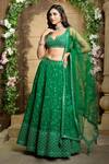 Shop_Aariyana Couture_Green Lehenga And Blouse Dupion Embroidery Floral V Neck Flower Bridal Set _Online_at_Aza_Fashions