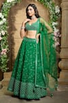 Aariyana Couture_Green Lehenga And Blouse Dupion Embroidery Floral V Neck Flower Bridal Set _at_Aza_Fashions