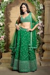 Buy_Aariyana Couture_Green Lehenga And Blouse Dupion Embroidery Floral V Neck Flower Bridal Set 