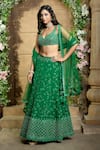 Shop_Aariyana Couture_Green Lehenga And Blouse Dupion Embroidery Floral V Neck Flower Bridal Set 