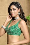 Shop_Aariyana Couture_Green Lehenga And Blouse Dupion Embroidery Floral V Neck Flower Bridal Set _at_Aza_Fashions